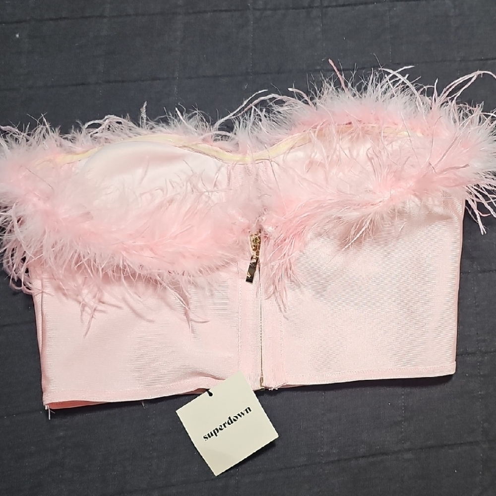Superdown Blush Pink Corset with Feather Detail - Picture 3 of 4